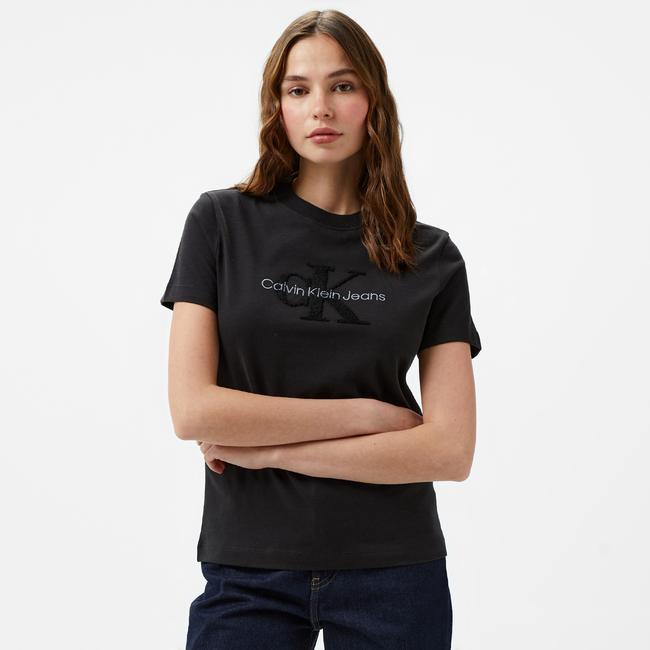  Calvin Klein Jeans Chenılle Monologo Regular Kadın Siyah T-Shirt