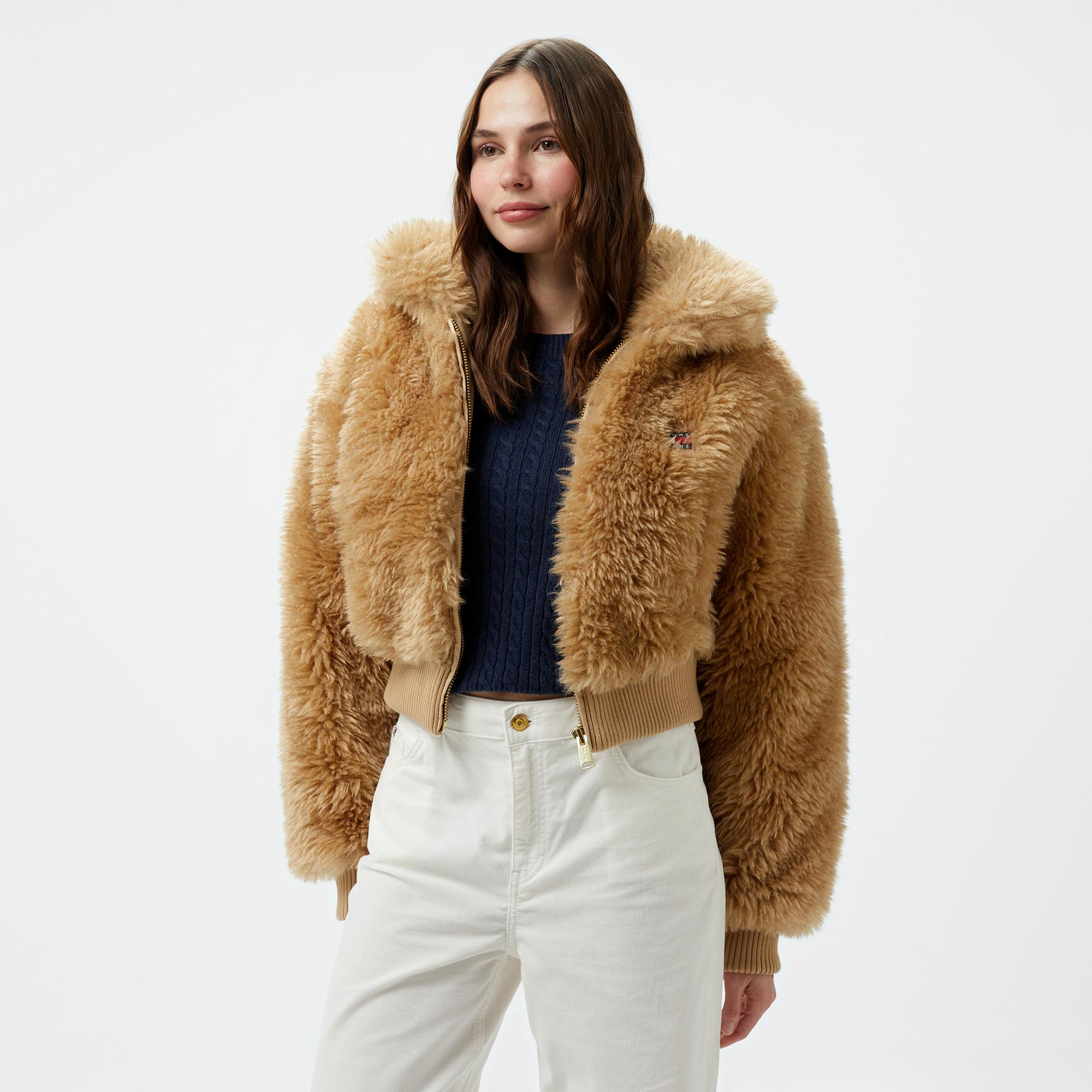Tommy Hilfiger Jeans Faux Shearling Kadın Bej Ceket