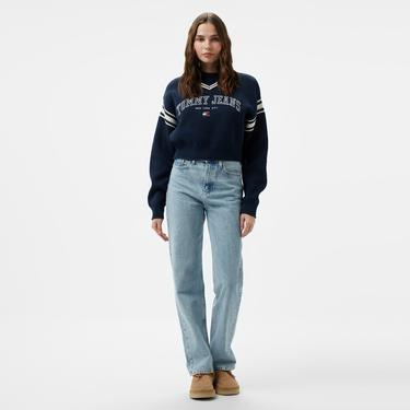  Tommy Hilfiger Jeans Varsity V-Neck Kadın Lacivert Kazak
