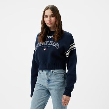  Tommy Hilfiger Jeans Varsity V-Neck Kadın Lacivert Kazak
