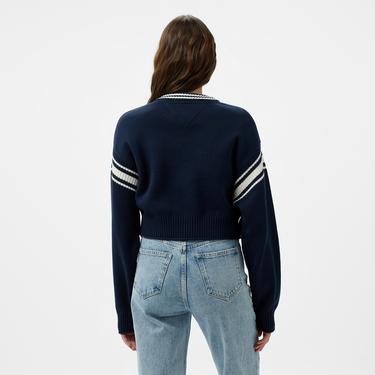  Tommy Hilfiger Jeans Varsity V-Neck Kadın Lacivert Kazak