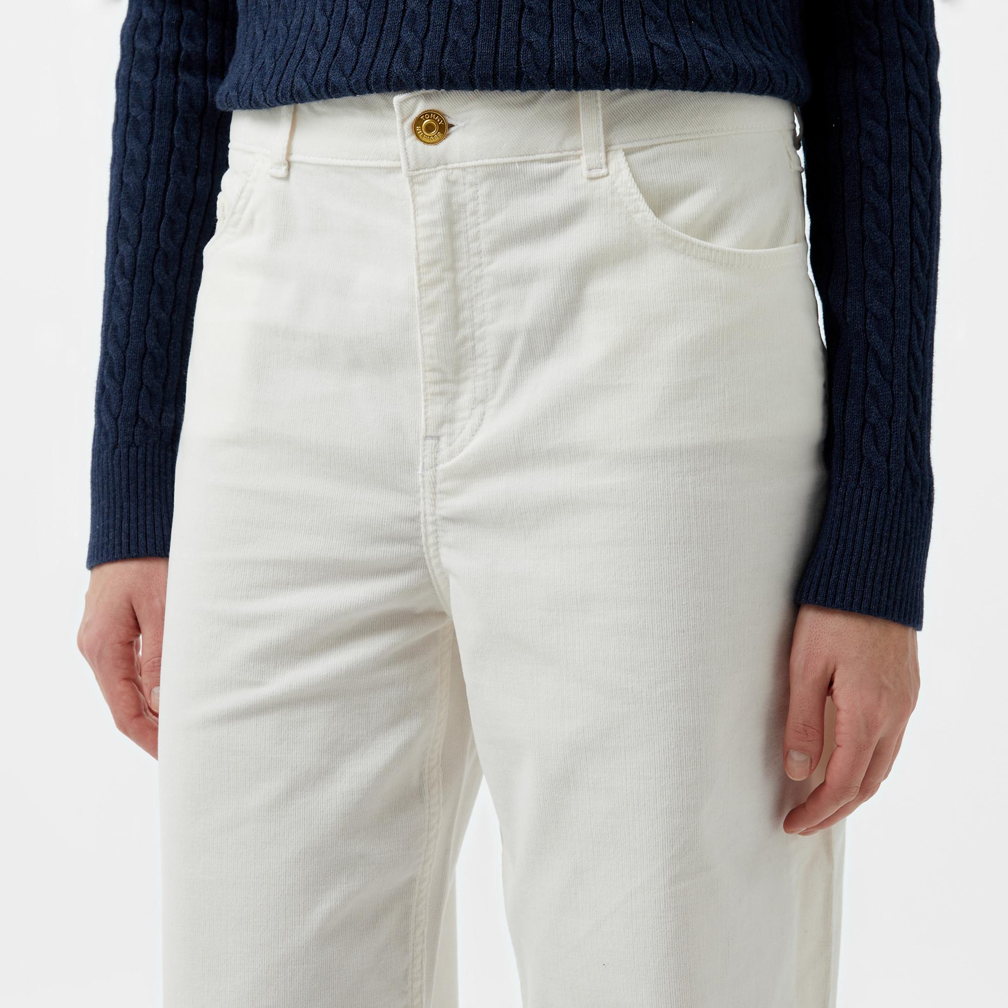 Tommy Hilfiger Corduroy Relaxed Straight Kadın Beyaz Pantolon