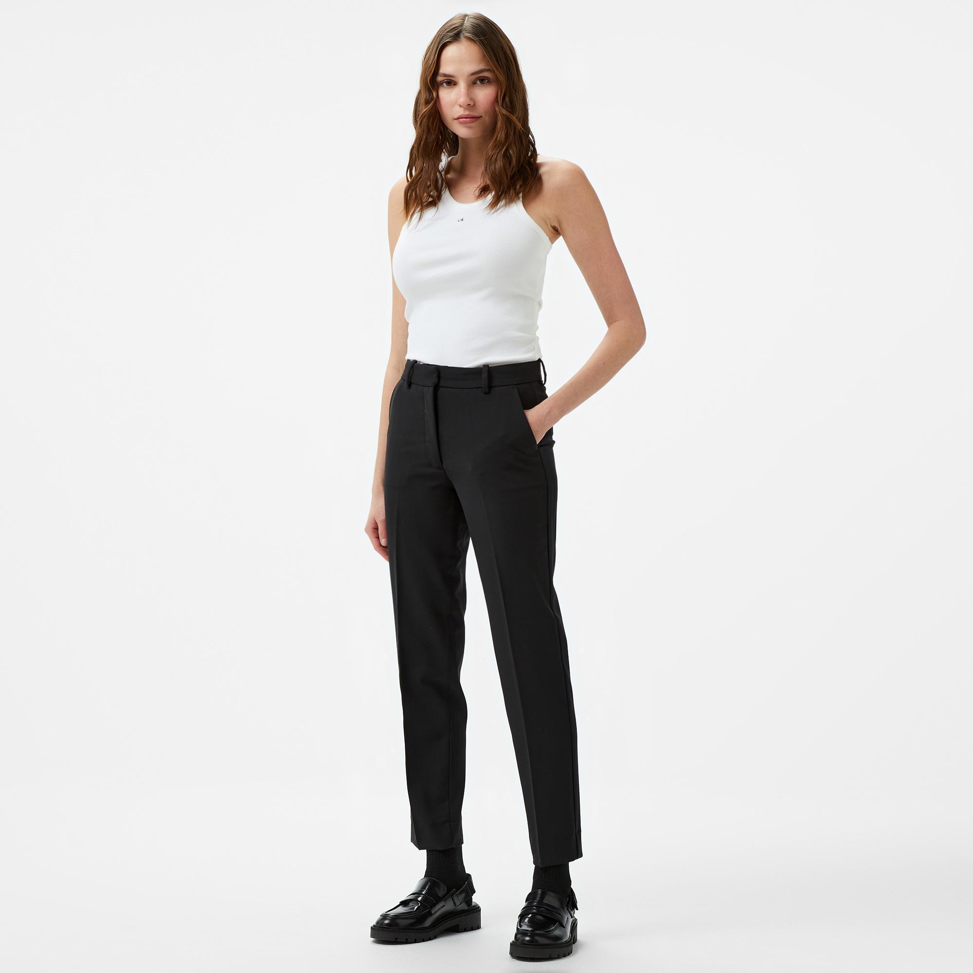 Calvin Klein Stretch Wool Slim Tapered Leg Kadın Siyah Pantolon
