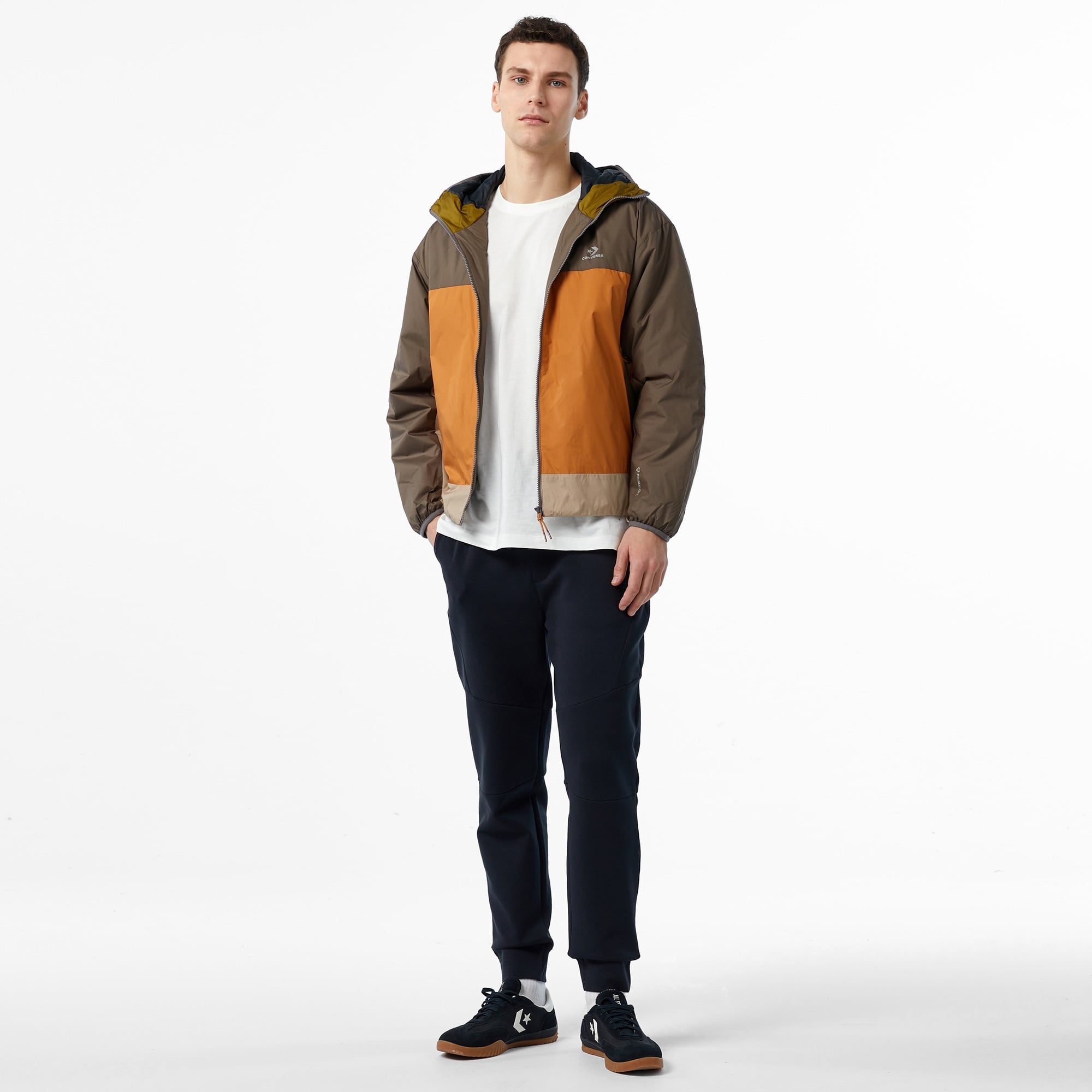 Converse Erkek Kapüşonlu Renk Bloklu Kahverengi Mont