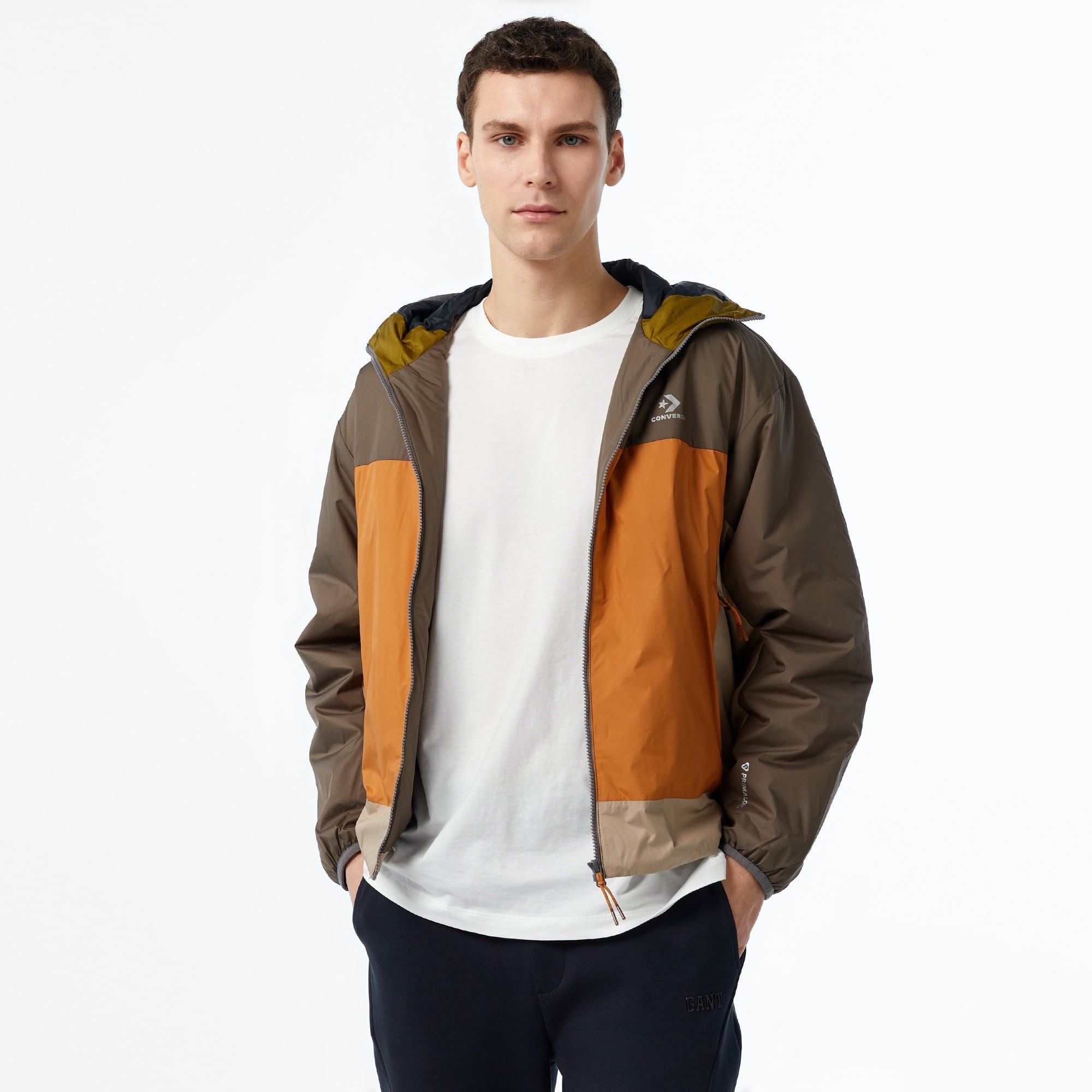 Converse Erkek Kapüşonlu Renk Bloklu Kahverengi Mont