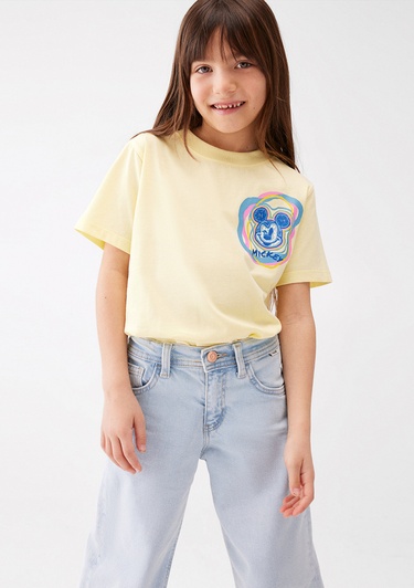  Mavi Mickey Mouse Baskılı Sarı Tişört Regular Fit / Normal Kesim 7610204-71305
