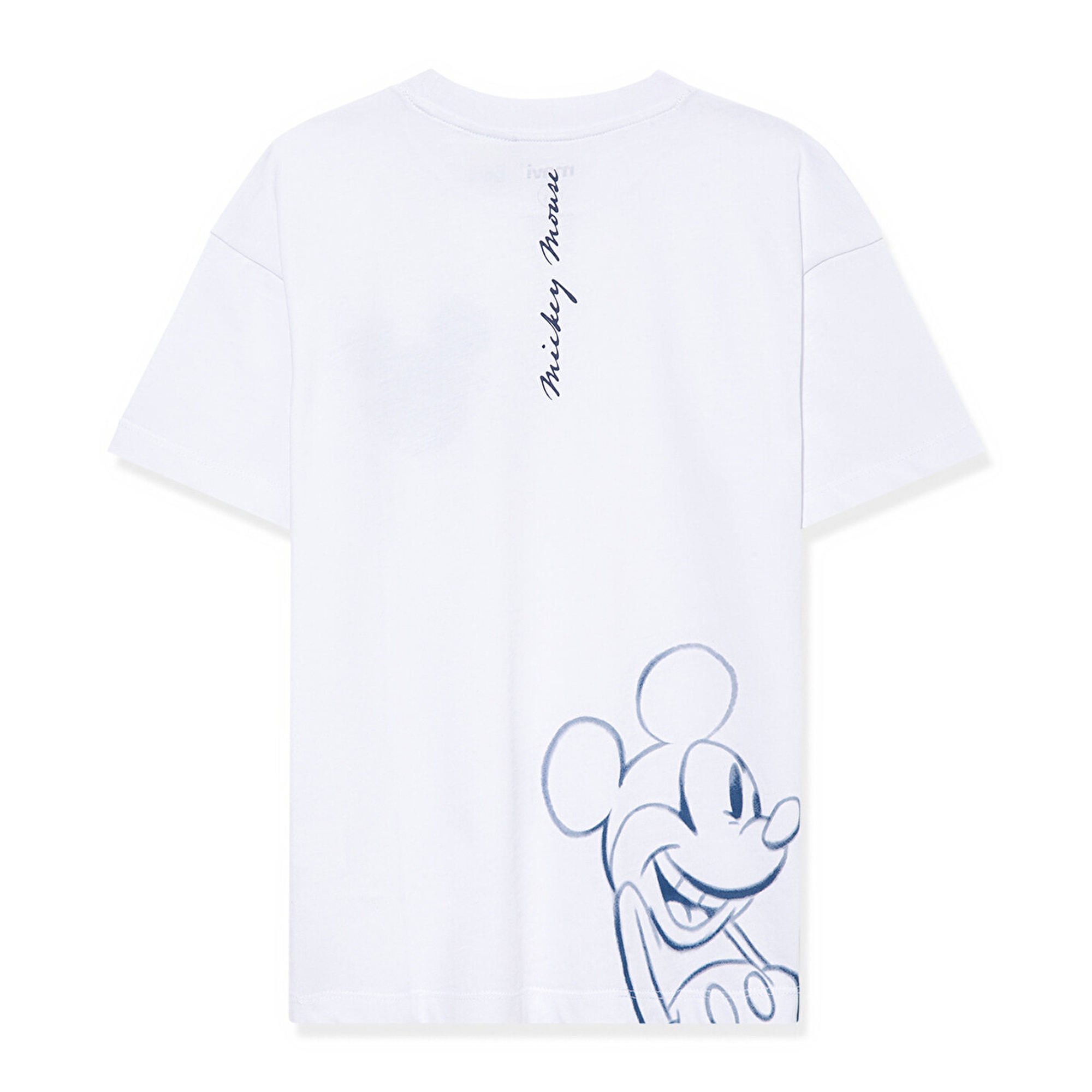 Mavi Mickey Mouse Baskılı Beyaz Tişört Loose Fit / Bol Rahat Kesim 7610201-620