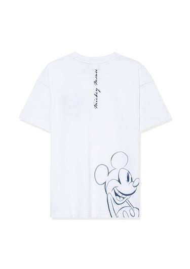  Mavi Mickey Mouse Baskılı Beyaz Tişört Loose Fit / Bol Rahat Kesim 7610201-620