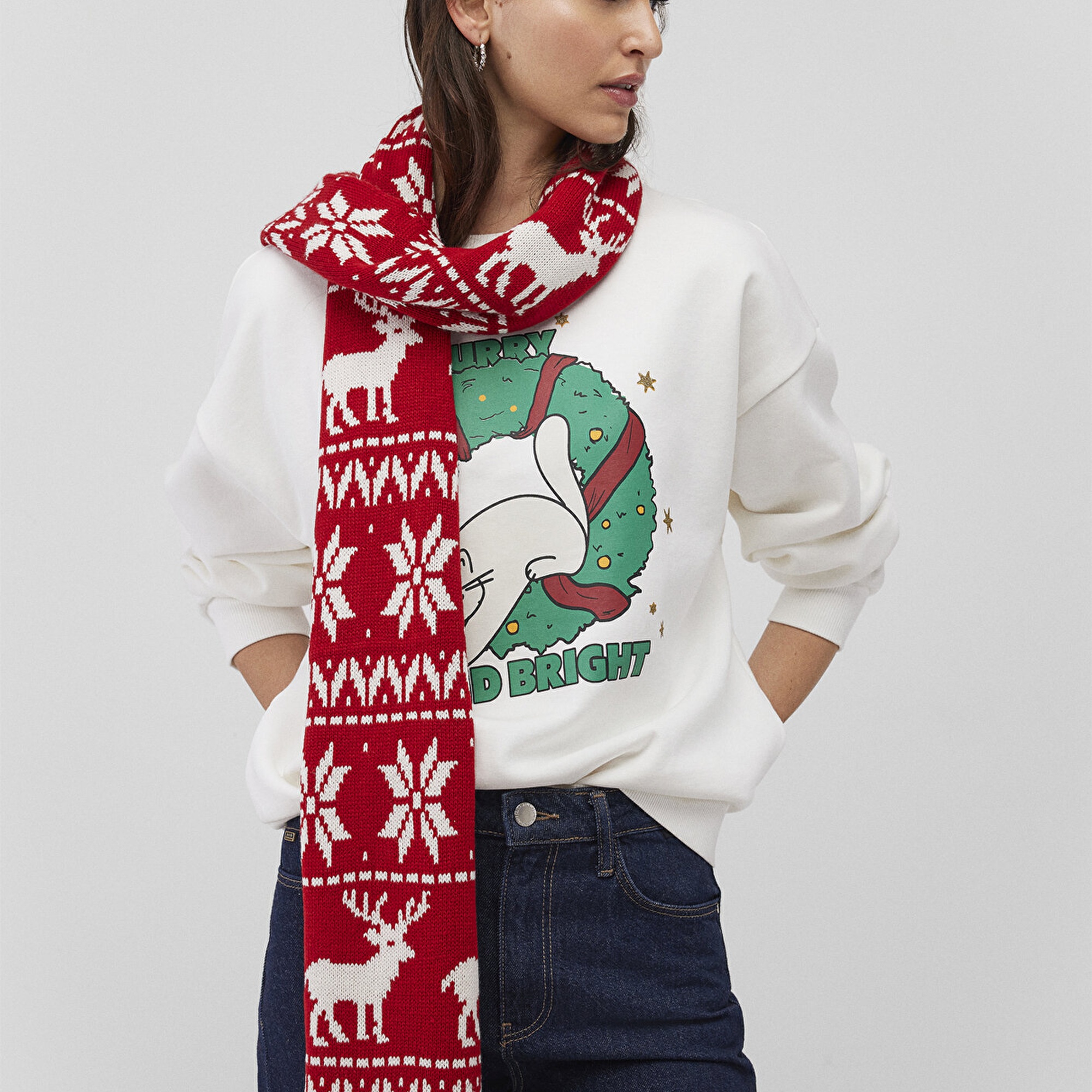 Mavi Yılbaşı Temalı Kırmızı Atkı 1913221-82054