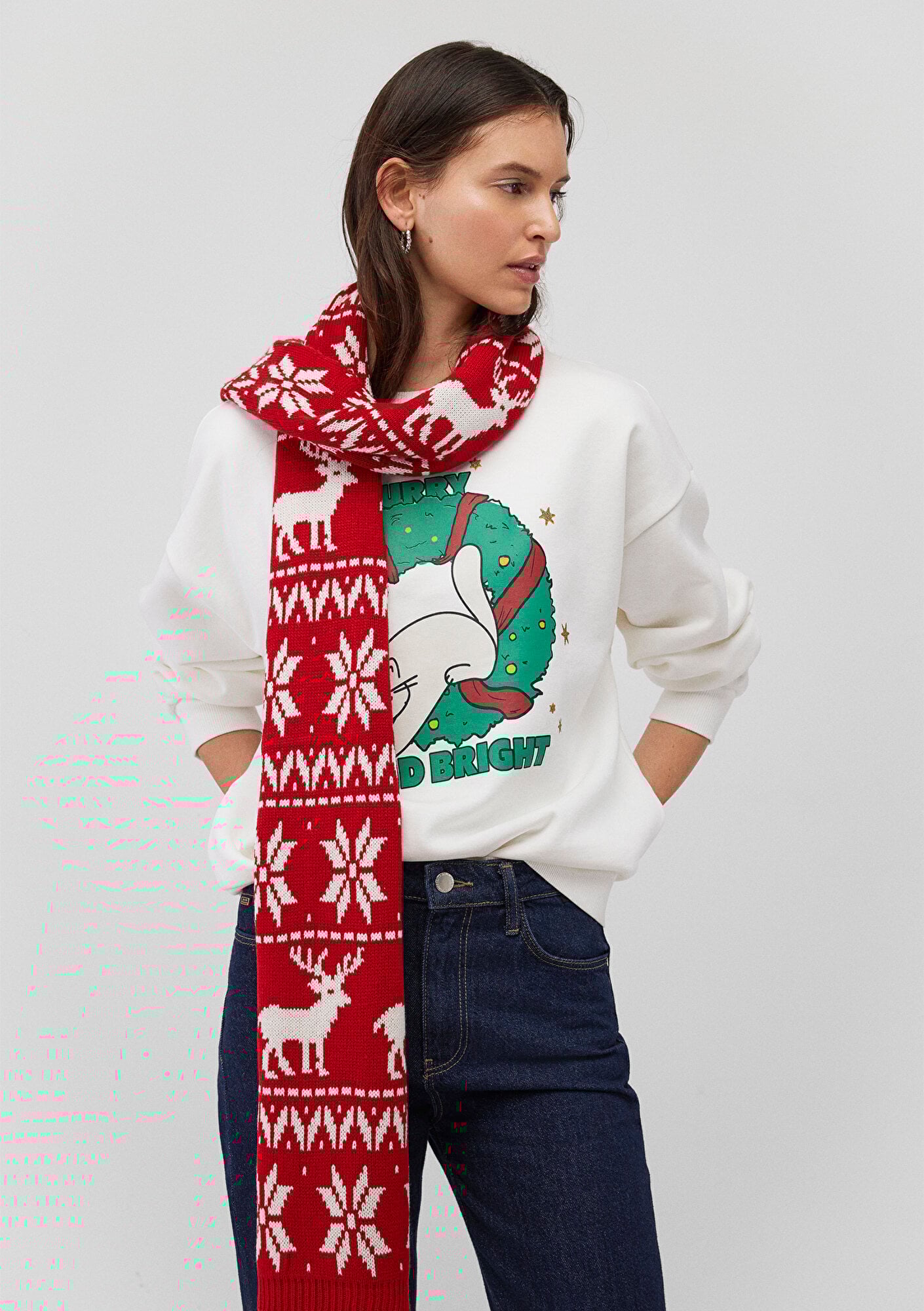  Mavi Yılbaşı Temalı Kırmızı Atkı 1913221-82054