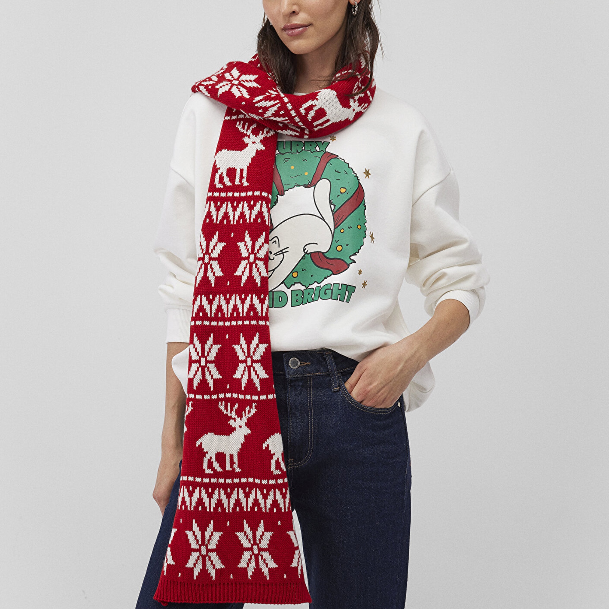 Mavi Yılbaşı Temalı Kırmızı Atkı 1913221-82054