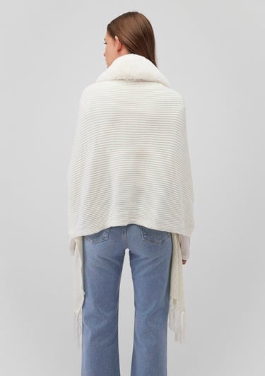  Mavi Suni Kürk Detaylı Ekru Panço 195854-34523