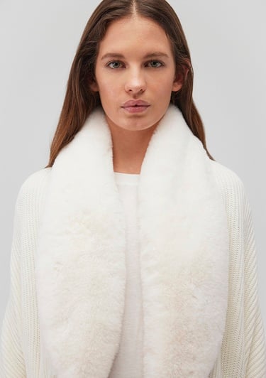  Mavi Suni Kürk Detaylı Ekru Panço 195854-34523