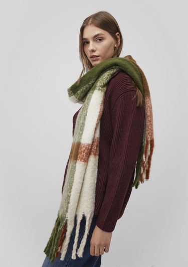  Mavi Püsküllü Kareli Atkı 1912809-28833