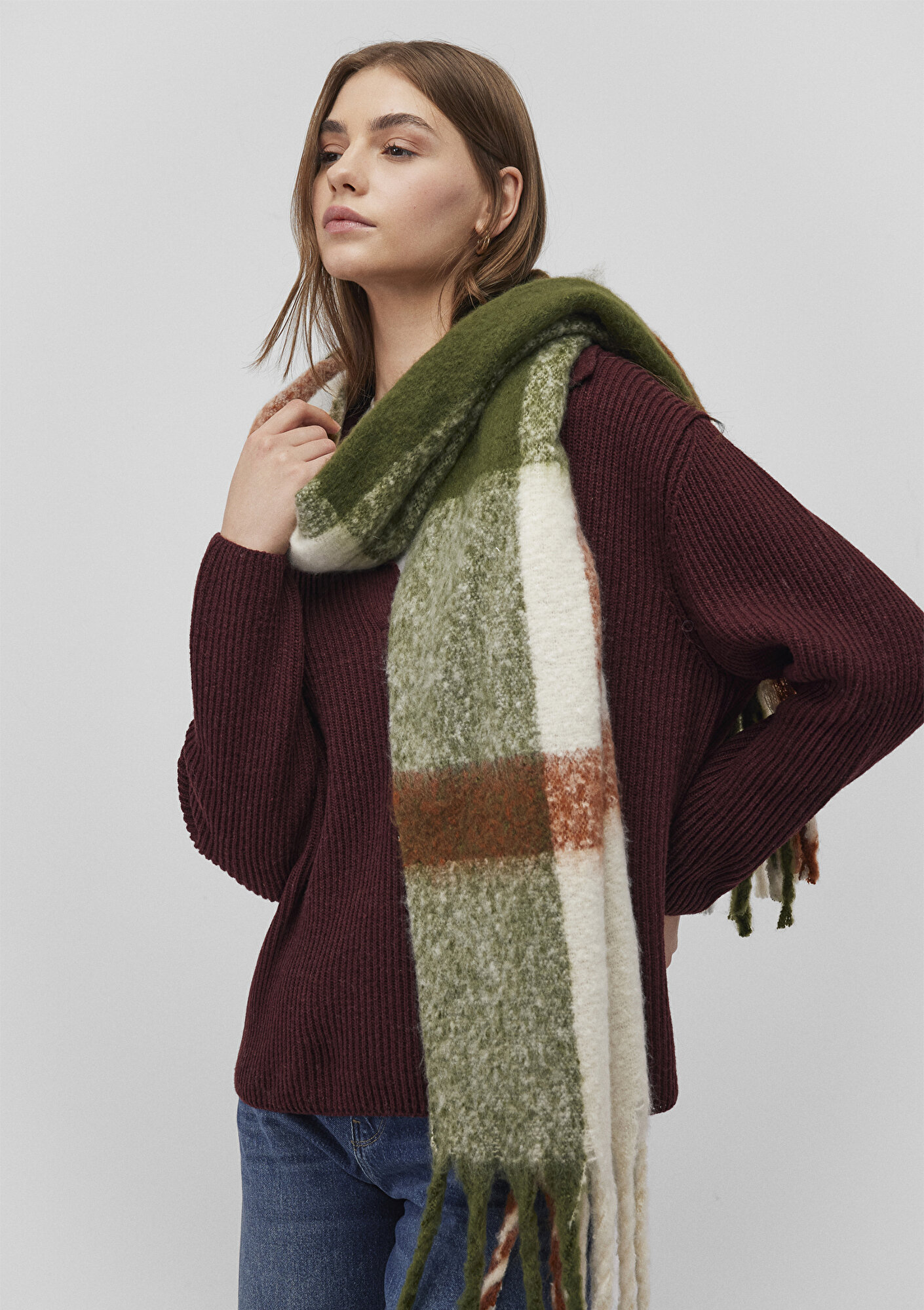  Mavi Püsküllü Kareli Atkı 1912809-28833