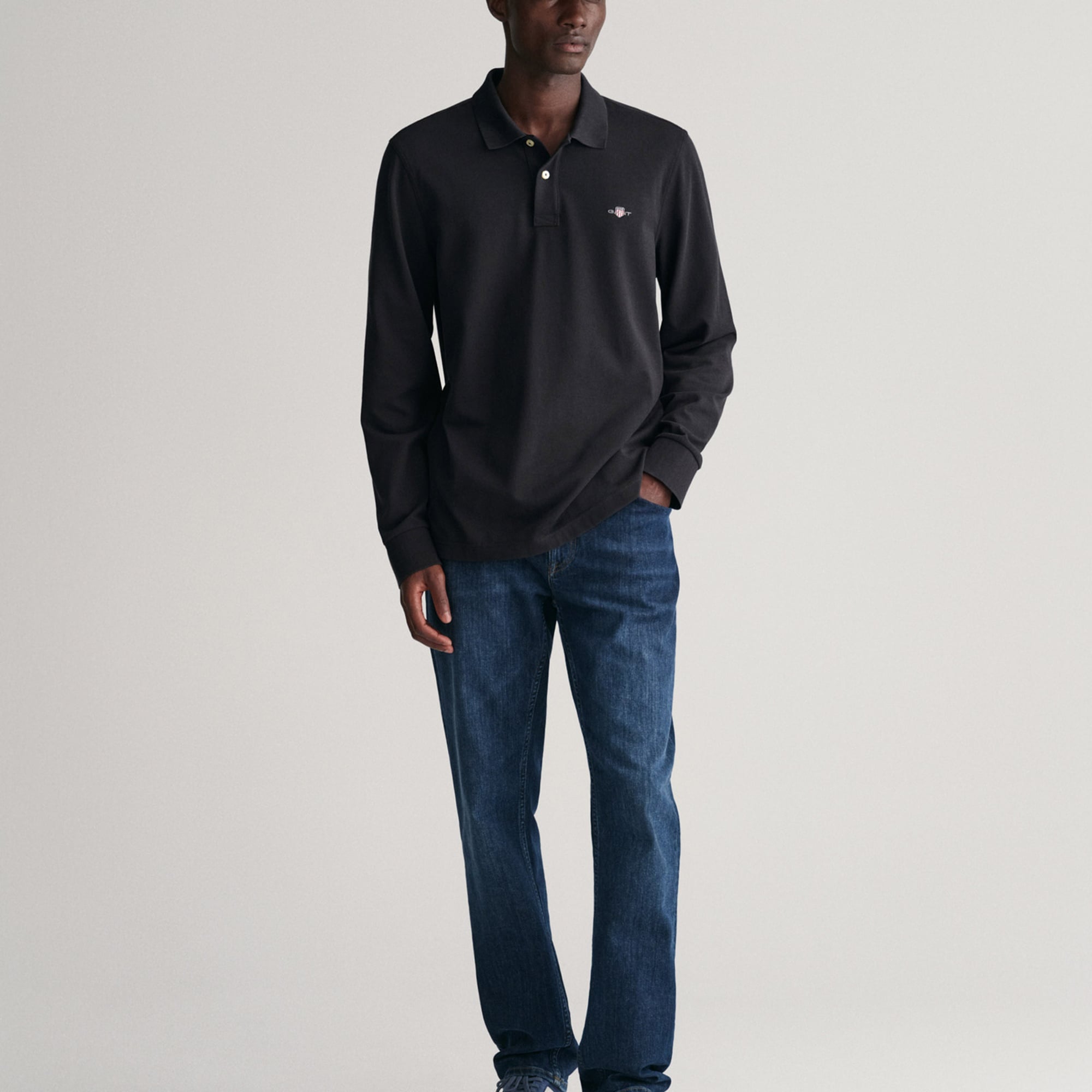 GANT Erkek Siyah Regular Fit Uzun Kollu Polo