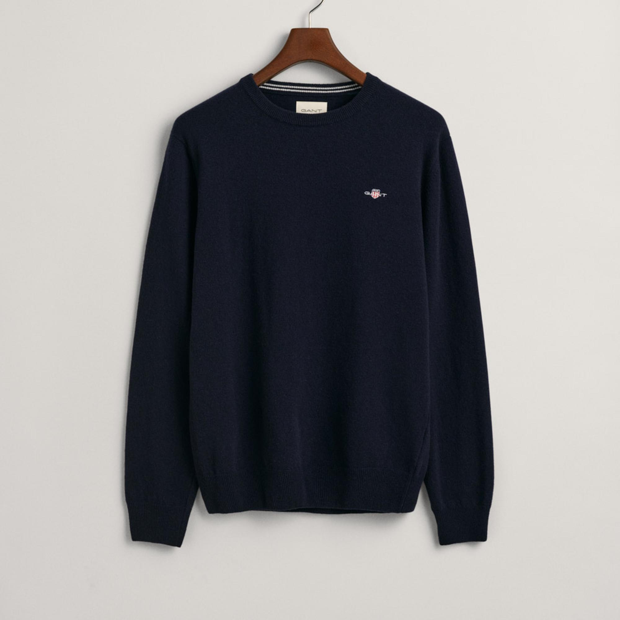 GANT Erkek Lacivert Regular Fit Bisiklet Yaka Yün Kazak