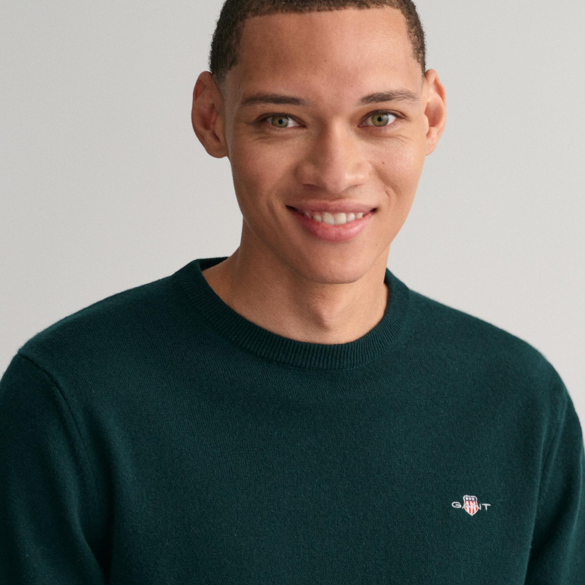 GANT Erkek Yeşil Regular Fit Bisiklet Yaka Yün Kazak