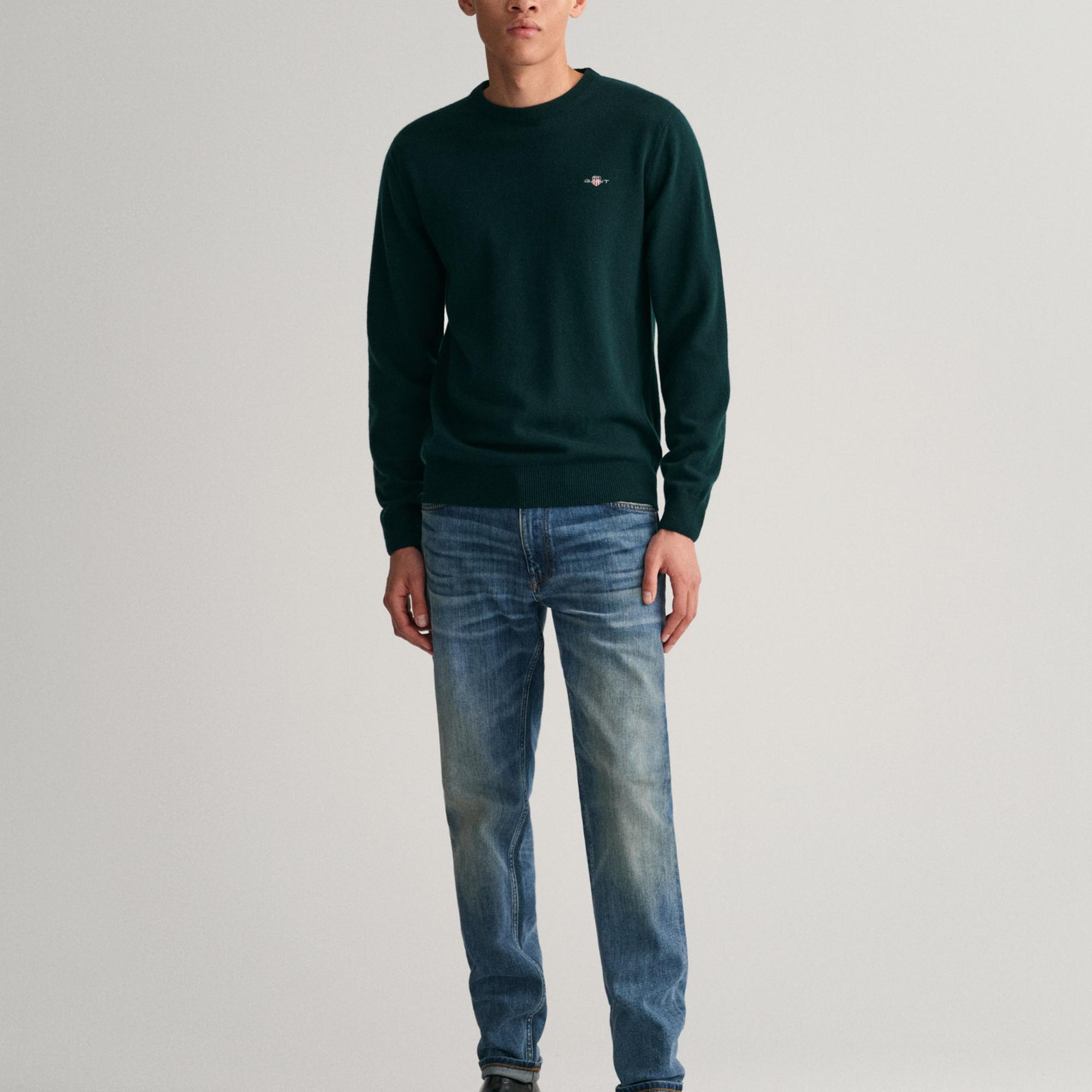 GANT Erkek Yeşil Regular Fit Bisiklet Yaka Yün Kazak