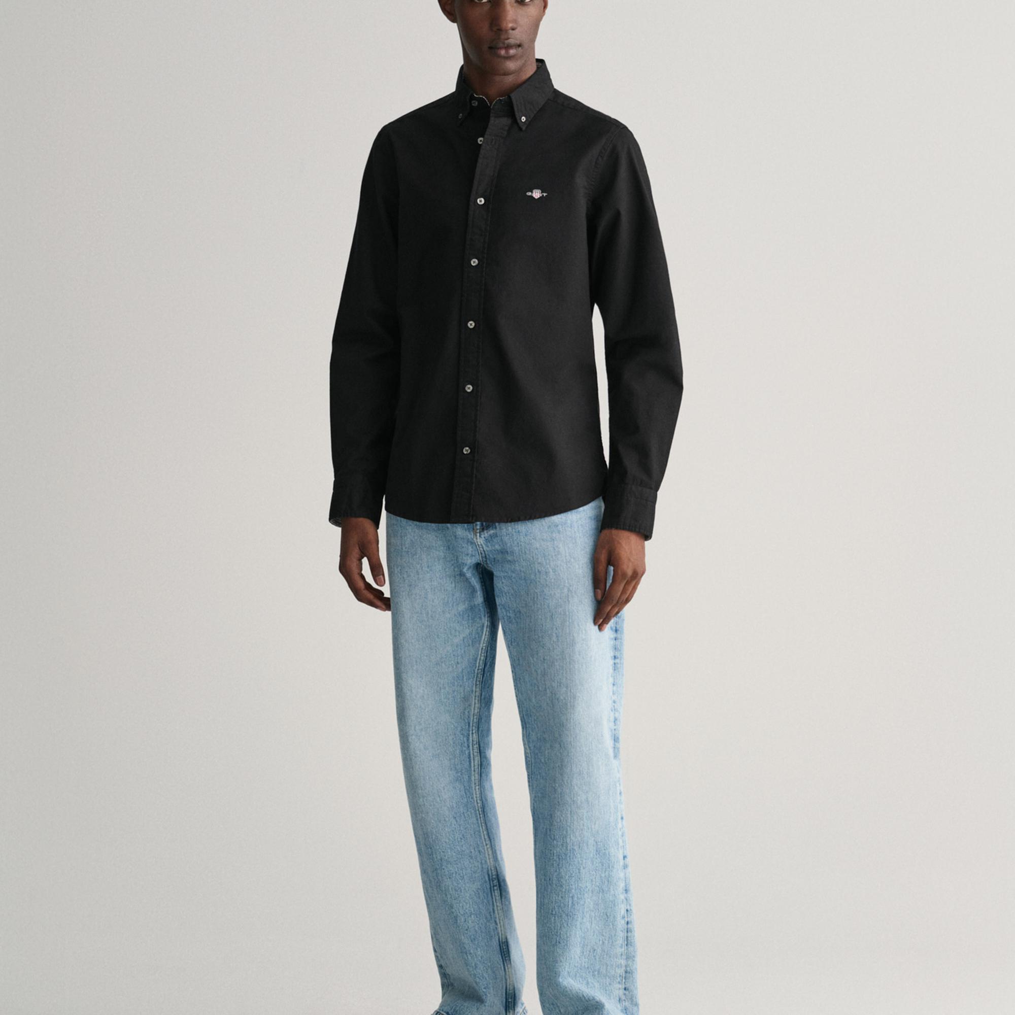 GANT Erkek Siyah Slim Fit Düğmeli Yaka Gömlek