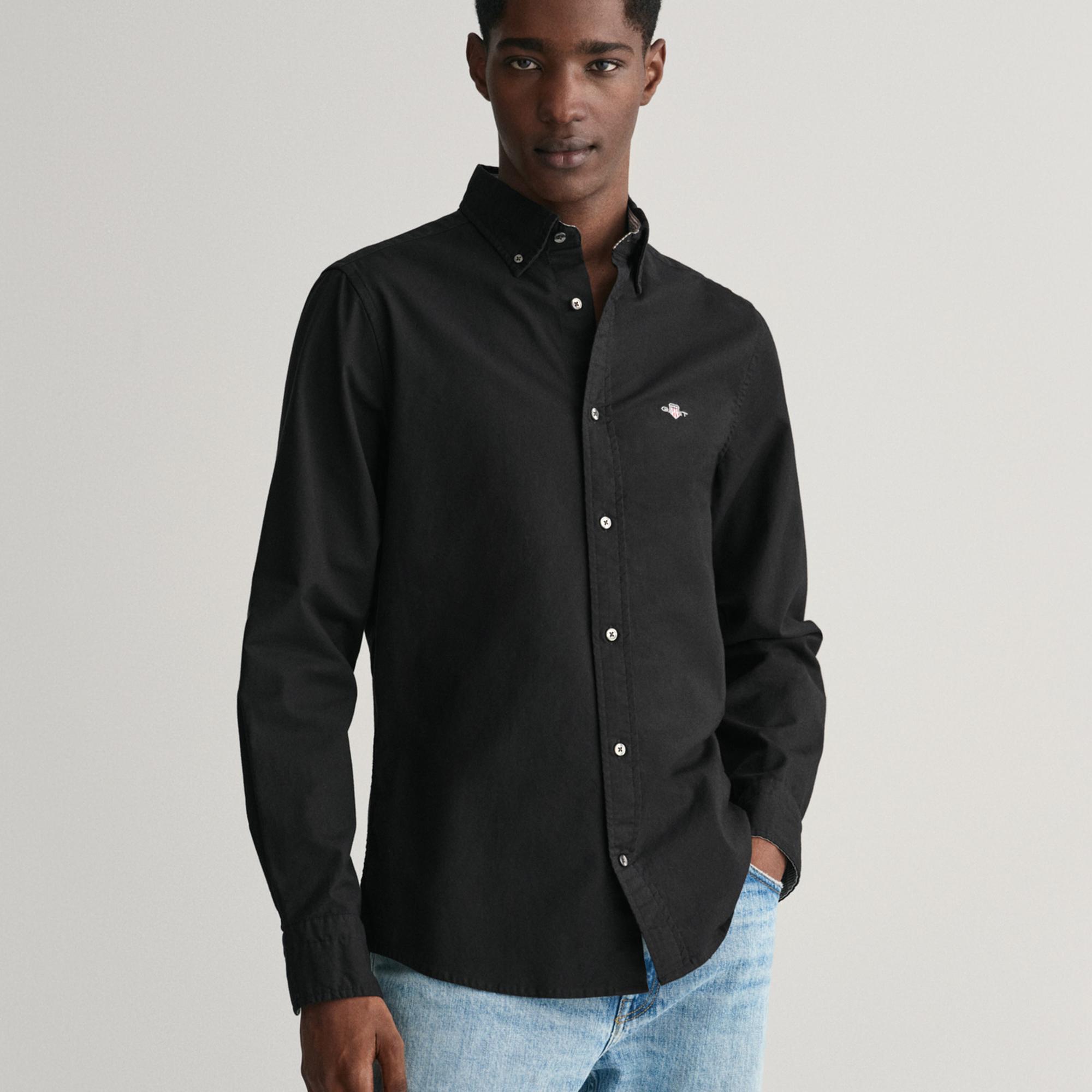 GANT Erkek Siyah Slim Fit Düğmeli Yaka Gömlek