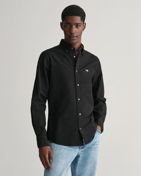  GANT Erkek Siyah Slim Fit Düğmeli Yaka Gömlek