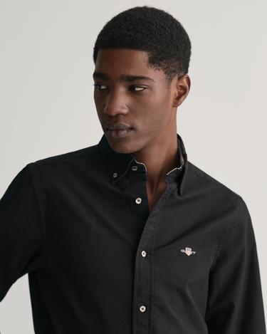  GANT Erkek Siyah Slim Fit Düğmeli Yaka Gömlek