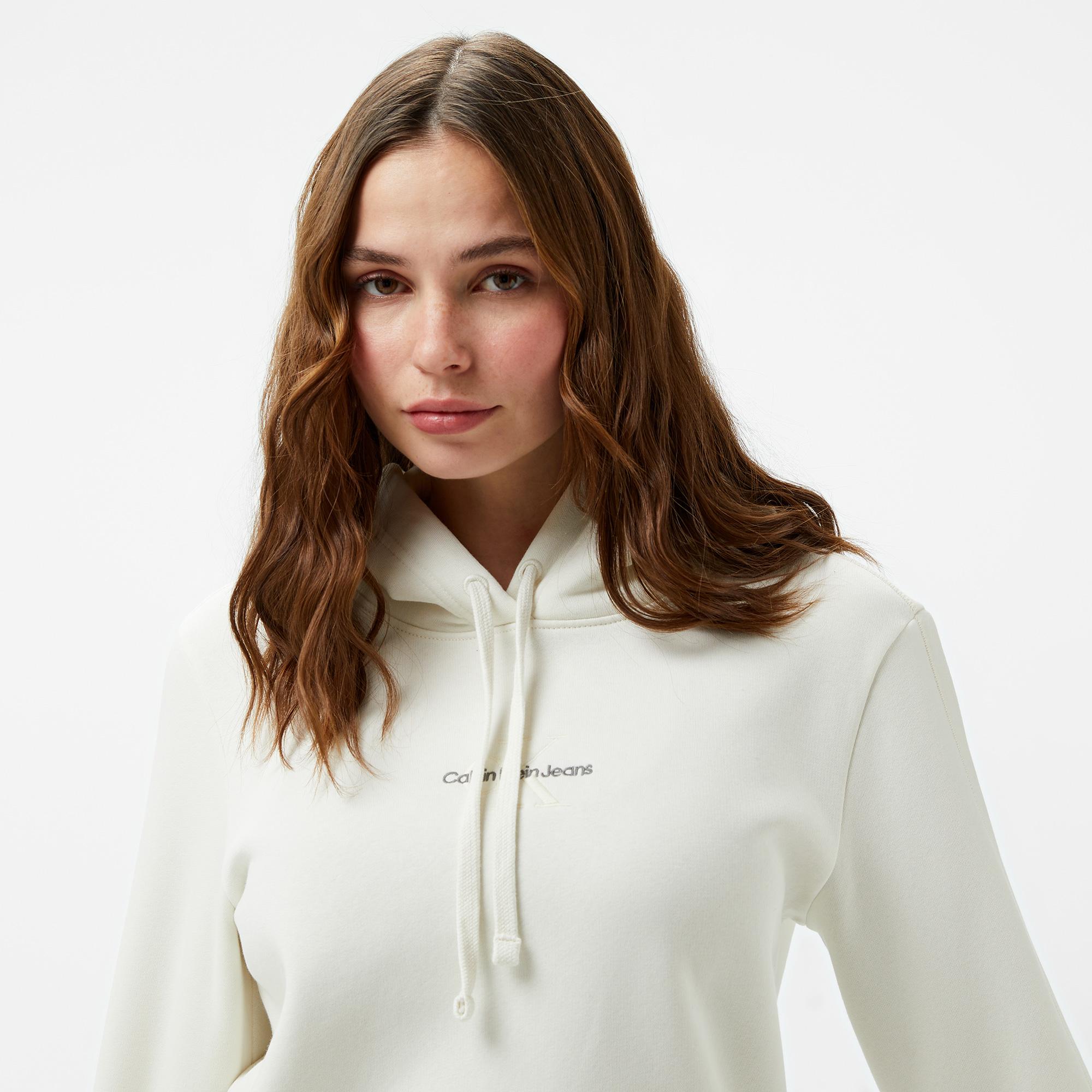 Calvin Klein Jeans Monologo Regular Kadın Beyaz Hoodie