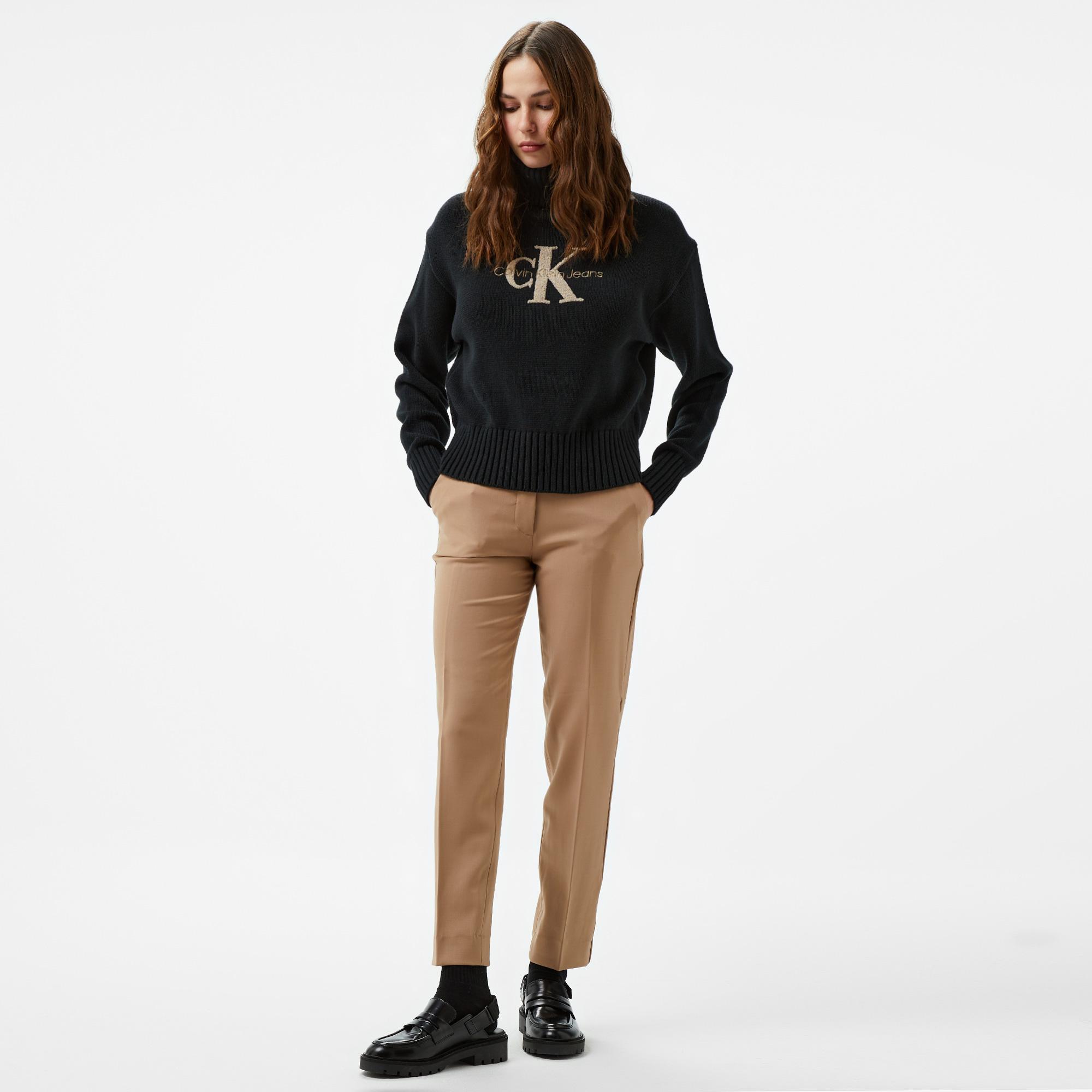 Calvin Klein Jeans Chenille Monologo Kadın Siyah Kazak