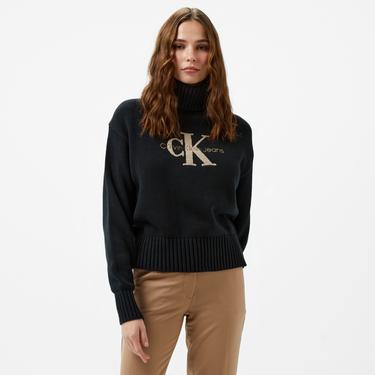  Calvin Klein Jeans Chenille Monologo Kadın Siyah Kazak
