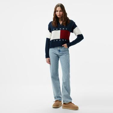  Tommy Hilfiger Jeans Flag Rugby Kadın Lacivert Kazak