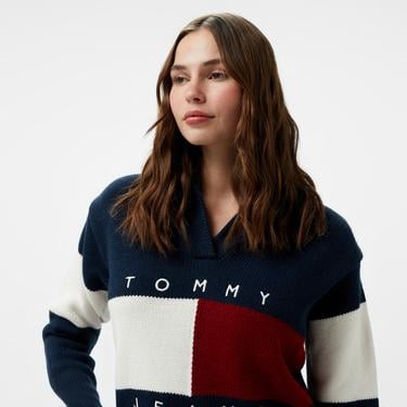  Tommy Hilfiger Jeans Flag Rugby Kadın Lacivert Kazak