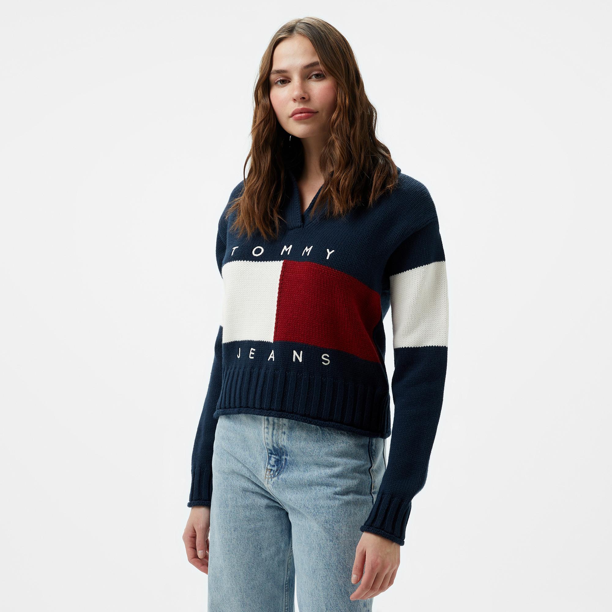 Tommy Hilfiger Jeans Flag Rugby Kadın Lacivert Kazak
