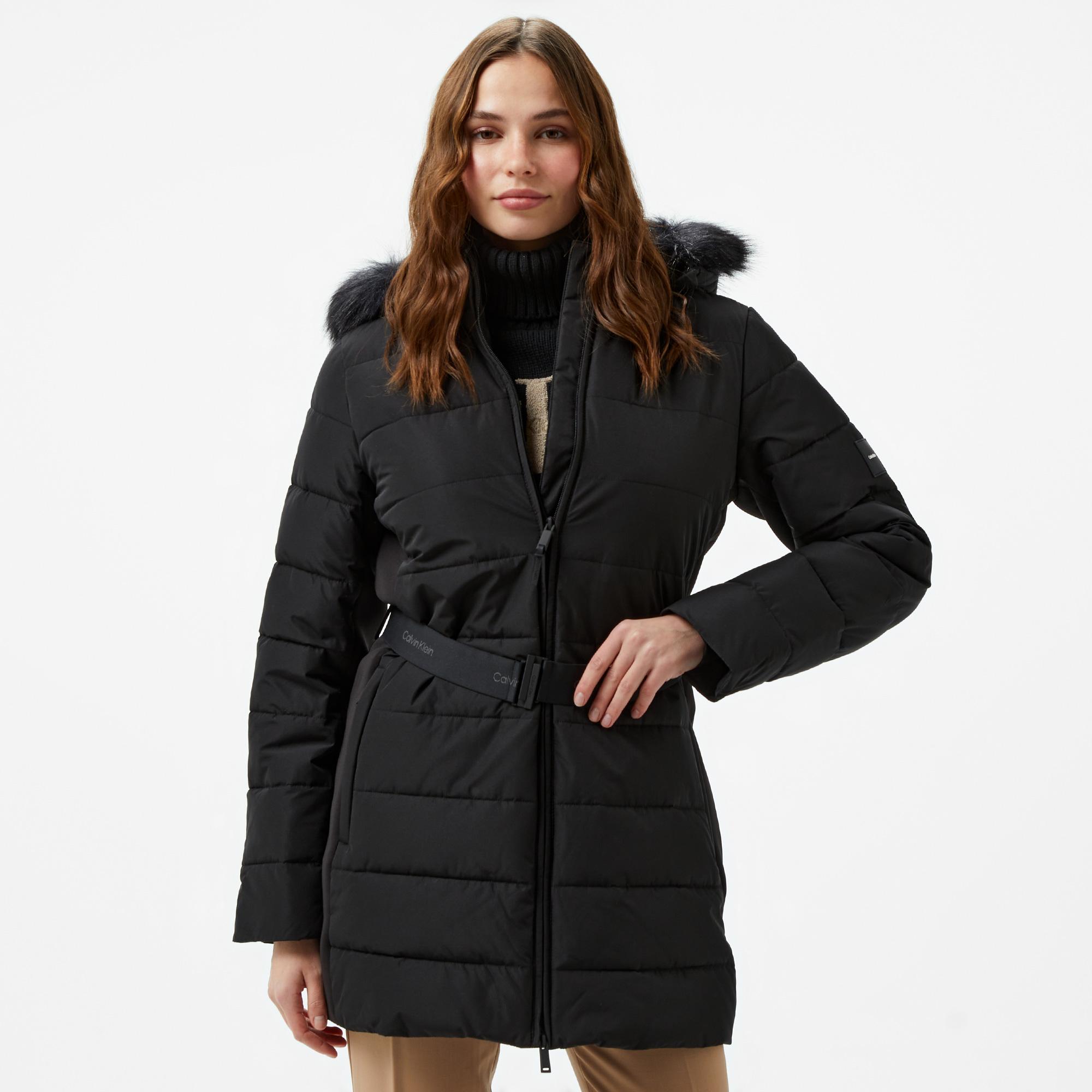 Calvin Klein Padded Scuba Belted Kadın Siyah Mont