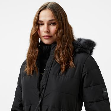  Calvin Klein Padded Scuba Belted Kadın Siyah Mont