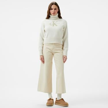  Calvin Klein Jeans Chenille Monologo Kadın Beyaz Kazak