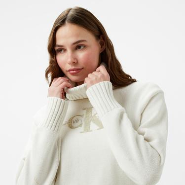  Calvin Klein Jeans Chenille Monologo Kadın Beyaz Kazak