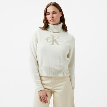  Calvin Klein Jeans Chenille Monologo Kadın Beyaz Kazak