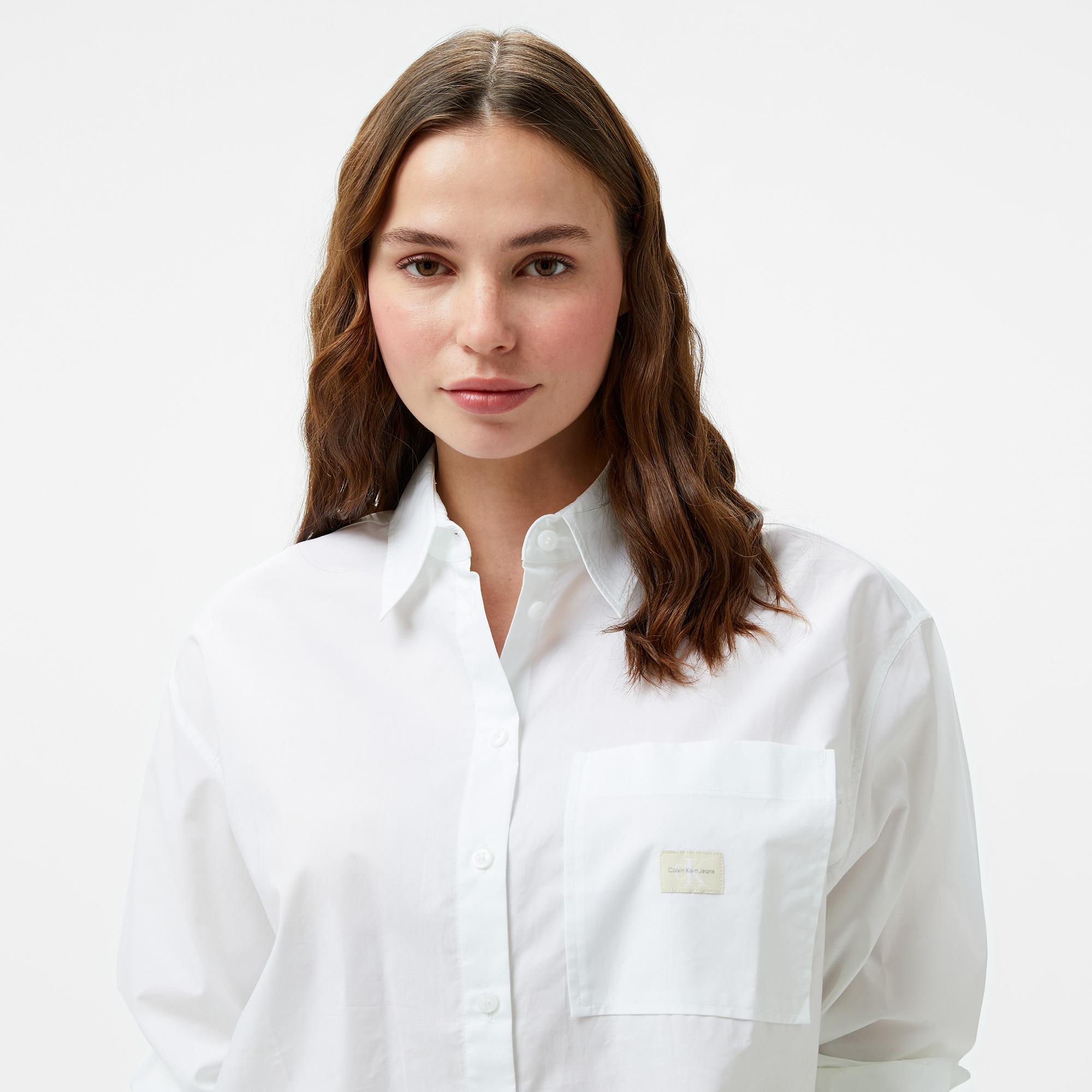 Calvin Klein Jeans Woven Label Relaxed Shırt Kadın Beyaz Gömlek