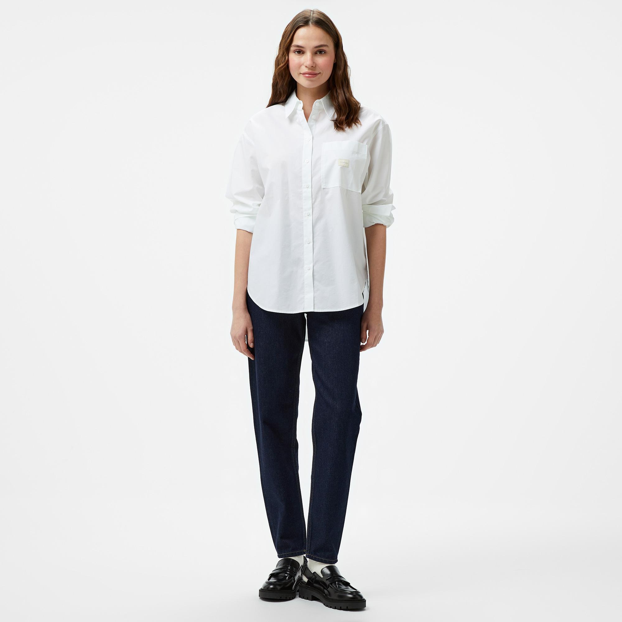 Calvin Klein Jeans Woven Label Relaxed Shırt Kadın Beyaz Gömlek