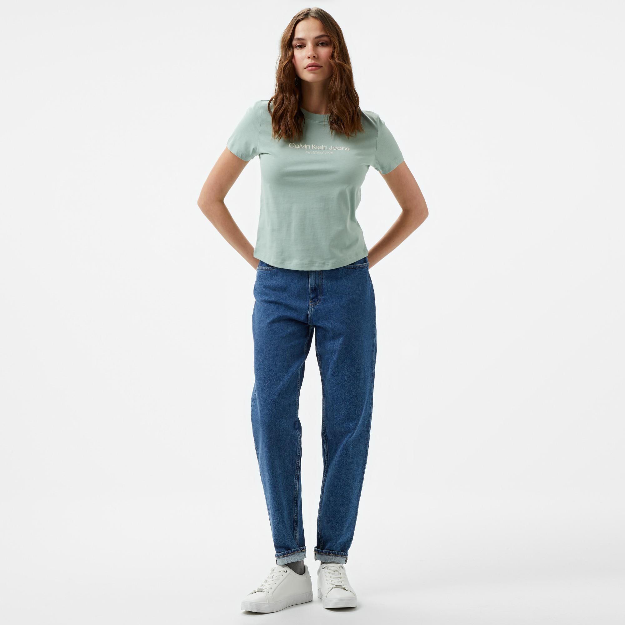Calvin Klein Jeans institutional Graphic Baby Kadın Yeşil T-Shirt