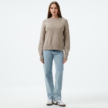  Calvin Klein Jeans intarsia Loose Kadın Gri Kazak