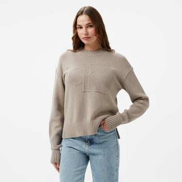  Calvin Klein Jeans intarsia Loose Kadın Gri Kazak