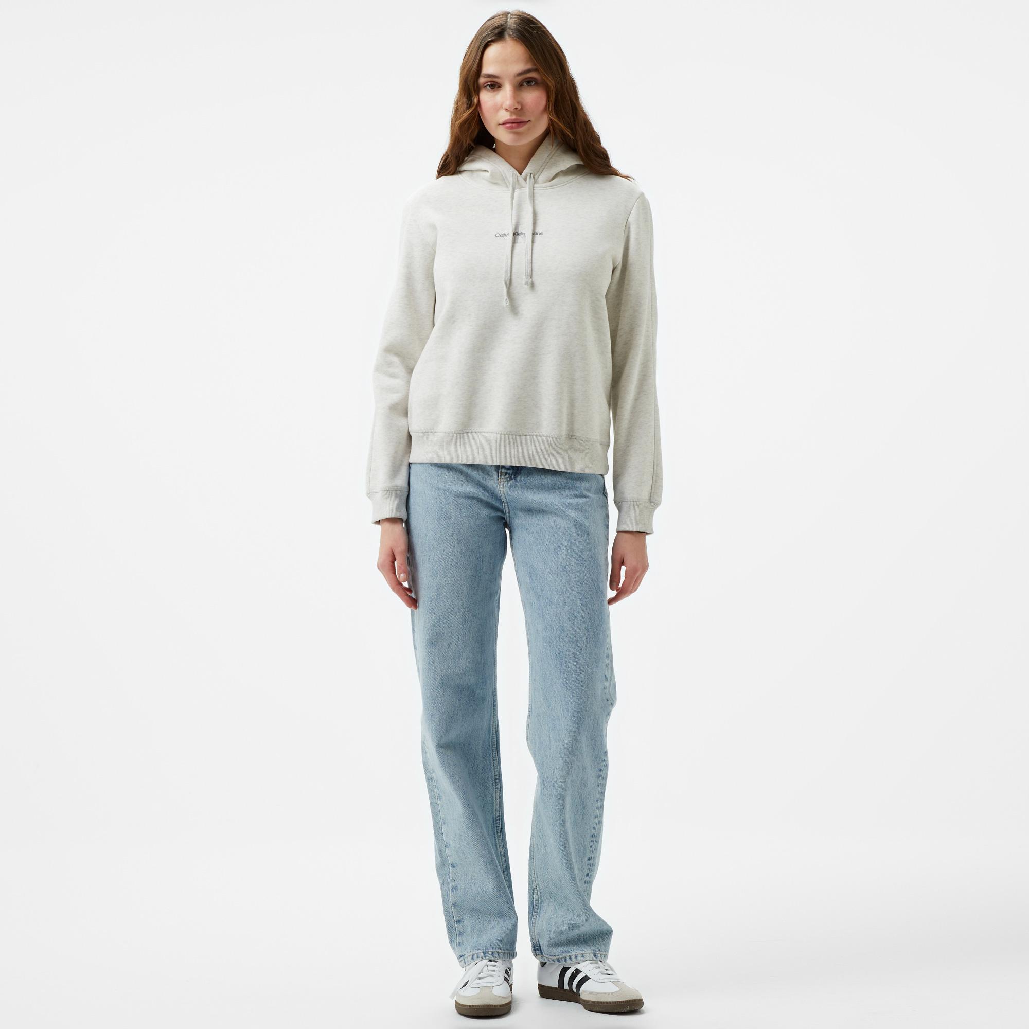 Calvin Klein Jeans Monologo Regular Kadın Gri Hoodie