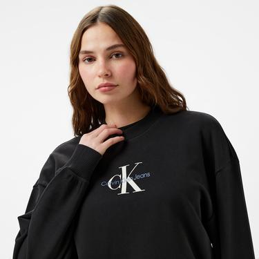  Calvin Klein Jeans Textured Monologo Crewneck Kadın Siyah Sweatshirt