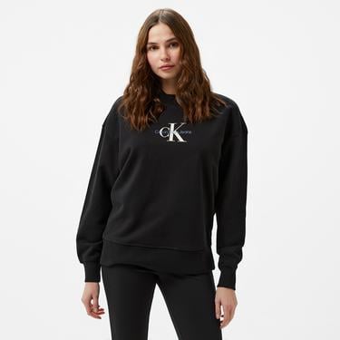 Calvin Klein Jeans Textured Monologo Crewneck Kadın Siyah Sweatshirt
