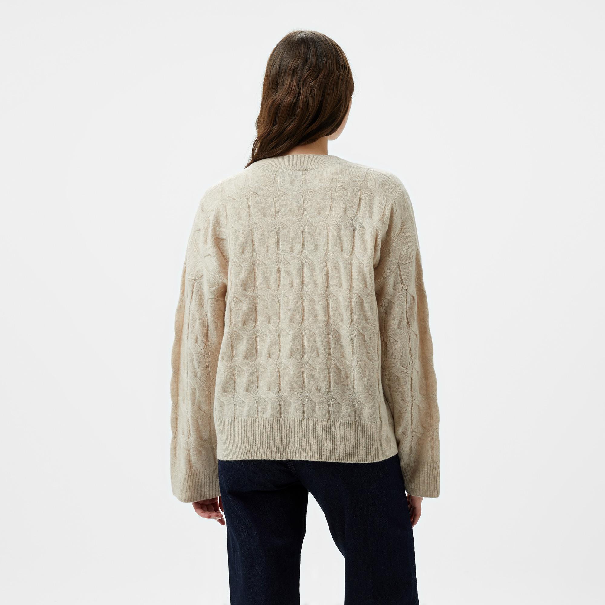 Tommy Hilfiger Soft Wool Cable Kadın Bej Hırka