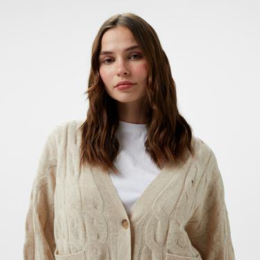  Tommy Hilfiger Soft Wool Cable Kadın Bej Hırka