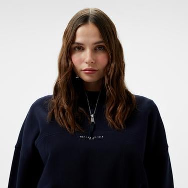  Tommy Hilfiger Mini Corp 1/2 Zip Kadın Mavi Sweatshirt