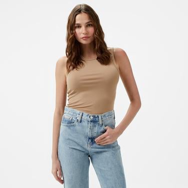  Calvin Klein Modal Rib Tank Top Kadın Kahverengi Kolsuz T-Shirt